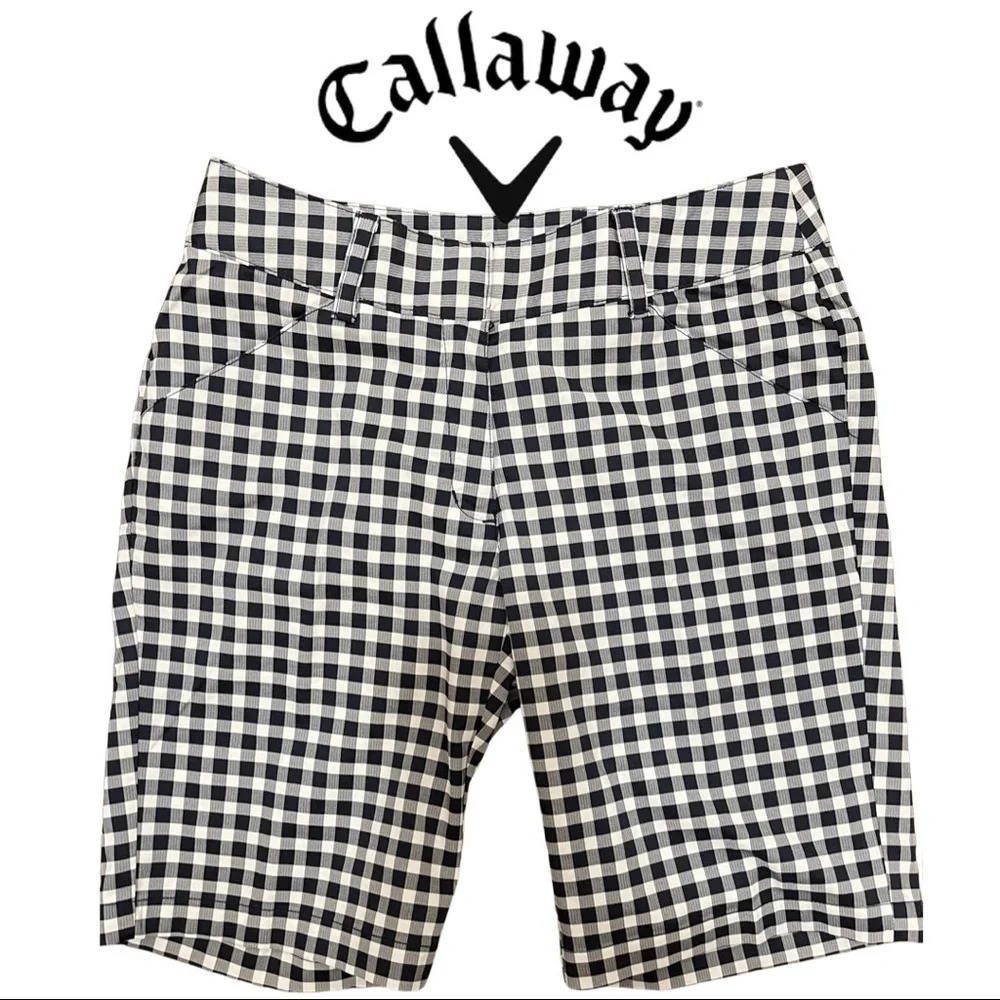 🛍️3/$40 Callaway Golf Opti Dry Caviar Navy & White Gingham Shorts Golf Size 2